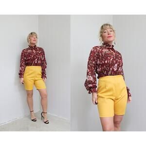 1950's Vintage Mustard Yellow Pin Up Cotton Shorts ~ Women's SM MD 29" Waist